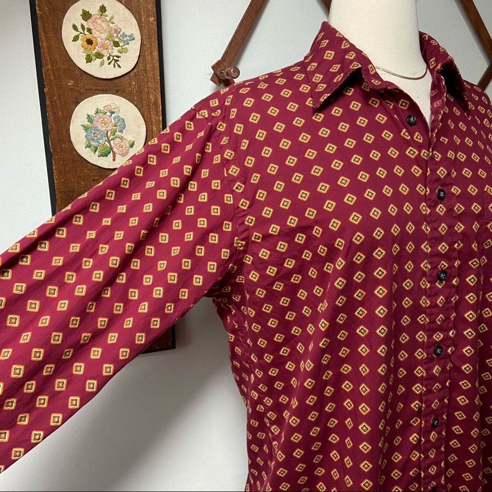 Vintage Burgundy Patterned Button Down Shirt Medi… - image 3